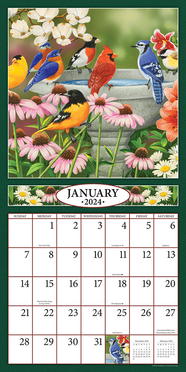 Feathered Friends 2024 (Item #9372) - 12x24 Refill Sheet Calendar - BONUS POCKET PLANNER & BOOKMARK WHILE QUANTITIES LAST
