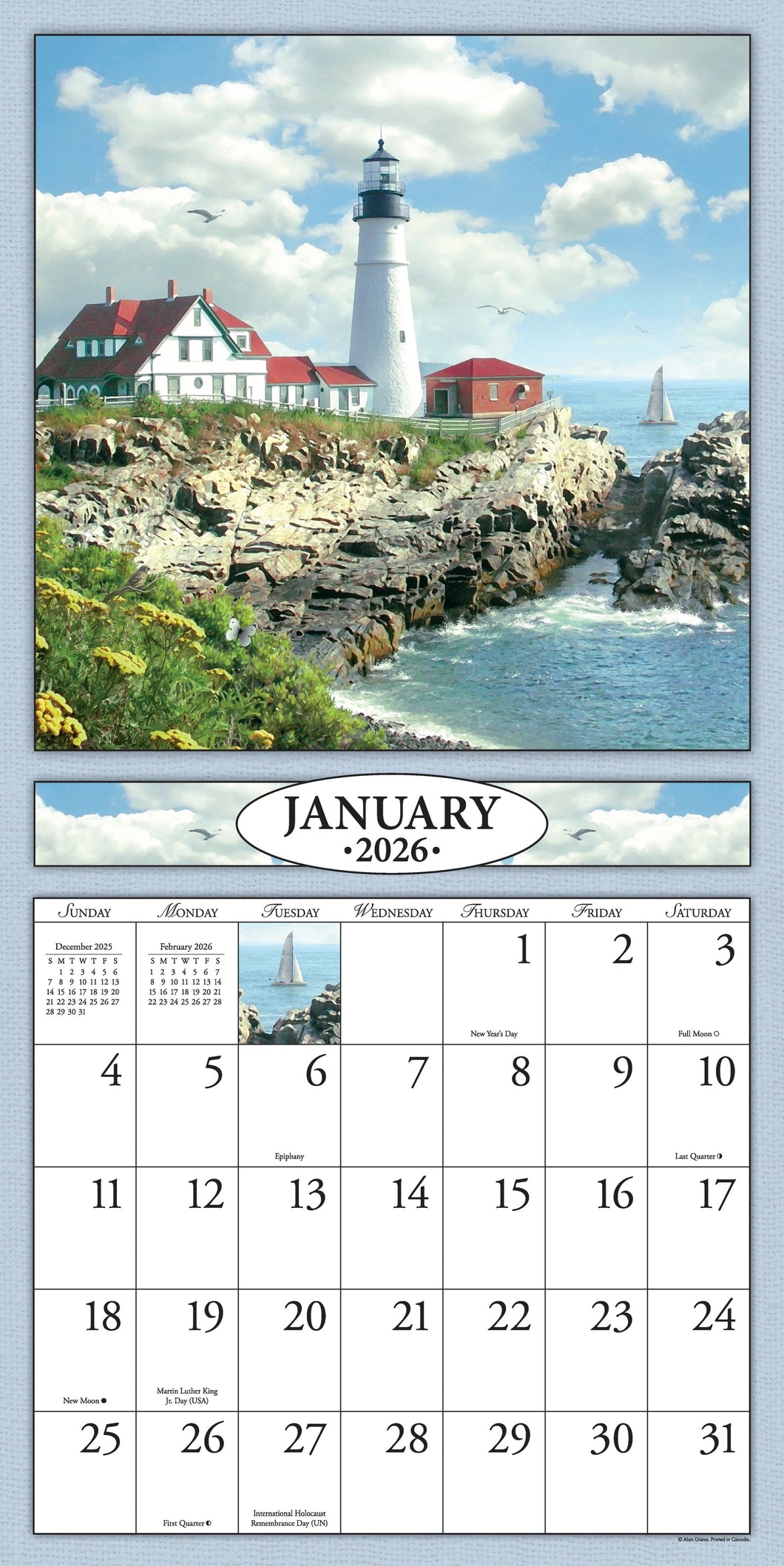 Lighthouses 2026 (Item #3017) - 12x24 Refill Sheet Calendar - BONUS POCKET PLANNER & BOOKMARK WHILE QUANTITIES LAST