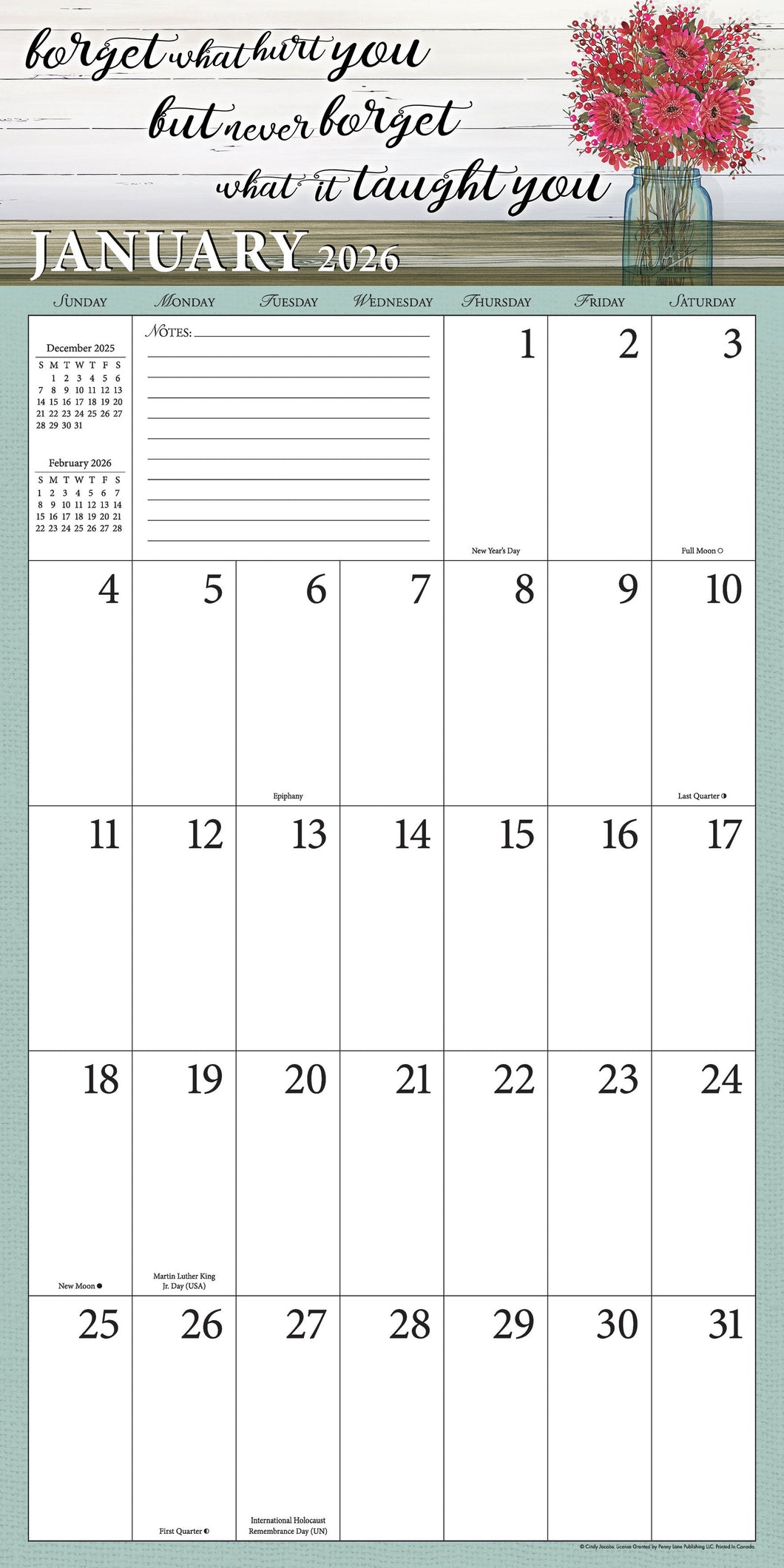 LARGE GRID - Life Is Brighter 2026 (Item #LG02) - 12x24 Refill Sheet Calendar - BONUS POCKET PLANNER & BOOKMARK WHILE QUANTITIES LAST